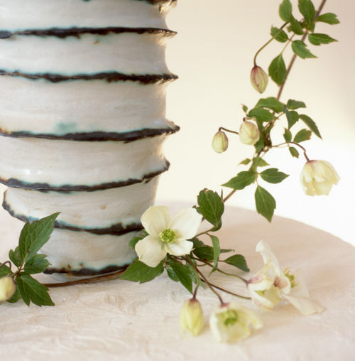 Stoneware vase with copper oxide edging detail